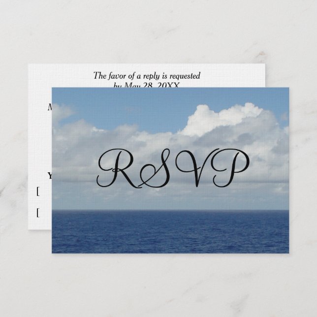 Boda RSVP Olas oceánicas nubes blanquecinas ondula (Anverso / Reverso)