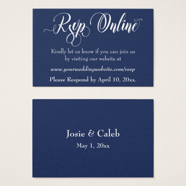 Boda RSVP Online Insertar Guión blanco y Marina, 0 (Anverso y reverso)