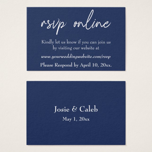 Boda RSVP Online Insertar Guión blanco y Marina, 1 (Anverso y reverso)