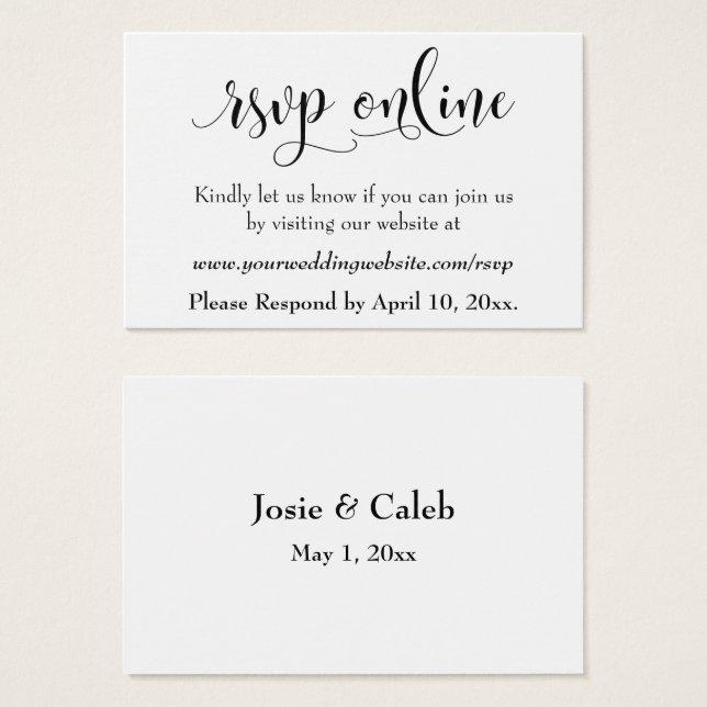 Boda RSVP Online Insertar guión negro, blanco, 01 (Anverso y reverso)