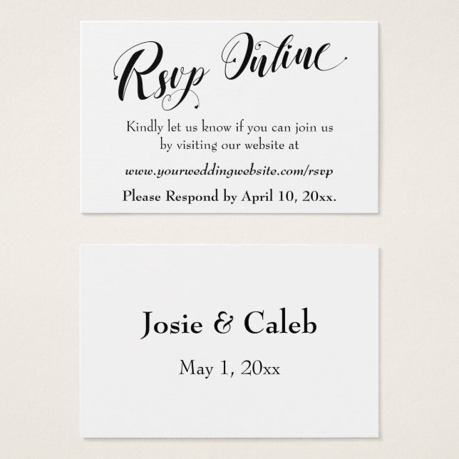 Boda RSVP Online Insertar guión negro, blanco, 02 (Anverso y reverso)