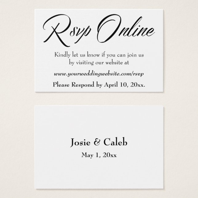 Boda RSVP Online Insertar guión negro, blanco, 03 (Anverso y reverso)