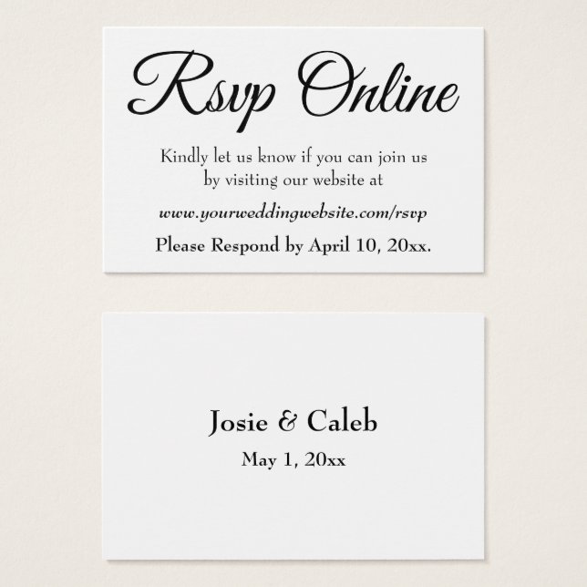 Boda RSVP Online Insertar guión negro, blanco, 09 (Anverso y reverso)