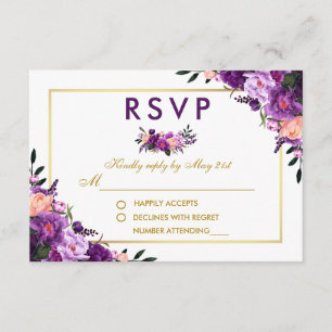 Boda RSVP P de oro floral púrpura ultrvioleta