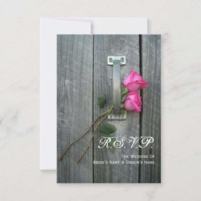 Boda RSVP pequeña de puertas de granero y rosas ro (Anverso)
