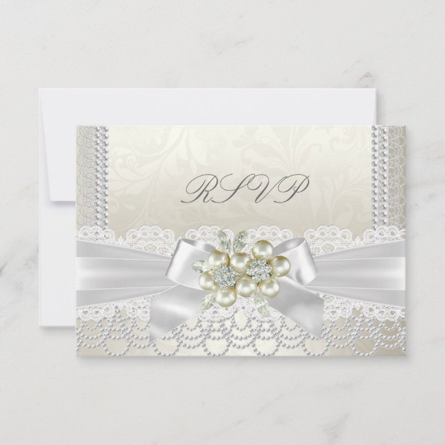 Boda RSVP Perla Crema Encaje Damask Diamante (Anverso)