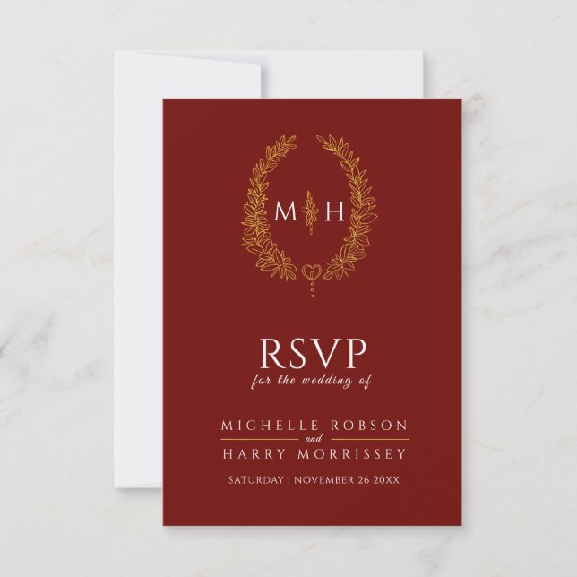 Boda RSVP por monograma de hoja trenzada con oro r (Anverso)