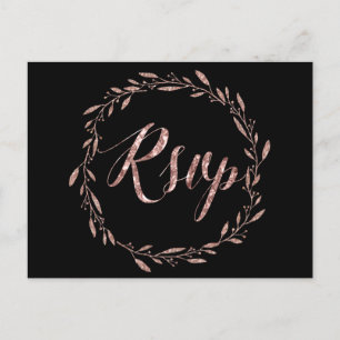 Boda RSVP postales Rosa Relieve metalizado dorado