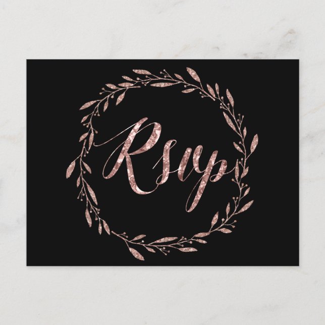 Boda RSVP postales Rosa Relieve metalizado dorado  (Anverso)