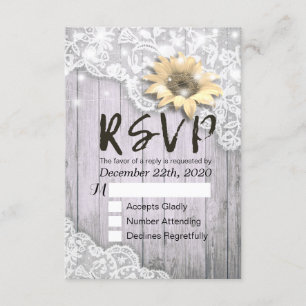 Boda RSVP Reply Lace Sunflower Barn Luces de mader