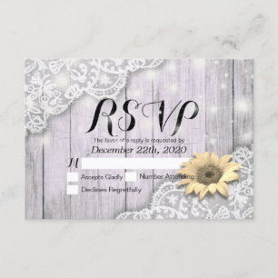 Boda RSVP Reply Lace Sunflower Barn Luces de mader