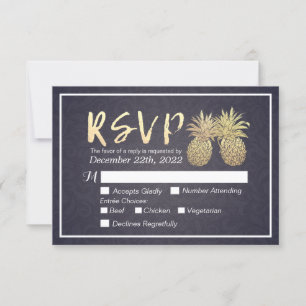Boda RSVP Responder Dorado Pineapple Pareja Marina