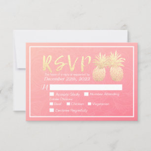 Boda RSVP Responder Dorado Pineapple Pareja Rosa