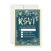 Boda RSVP Responder Flores de oro azules Luces de 