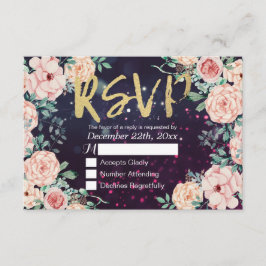 Boda RSVP Responder Moda Floral Purple Gold Script