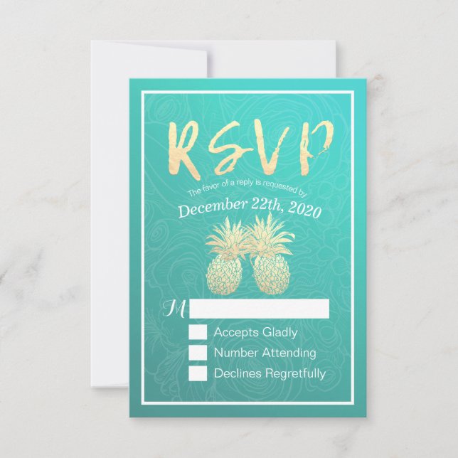 Boda RSVP Responder Rosa Verde azulado de pareja d (Anverso)