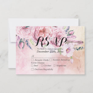 Boda RSVP Responder Watercolor Boho Floral Feather