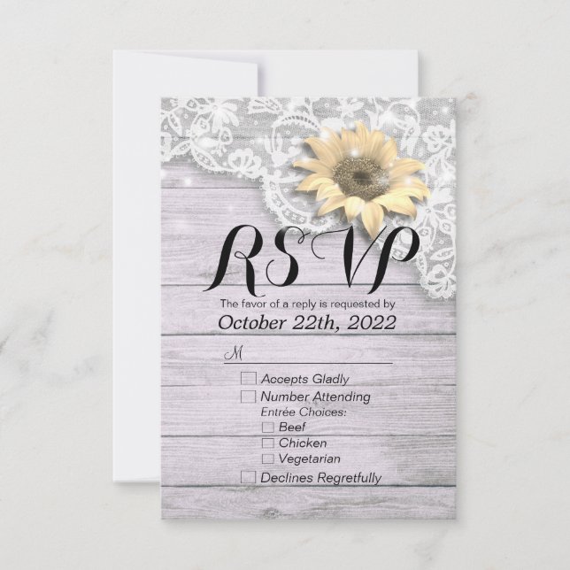 Boda RSVP Respuesta Moda Lace Luz de madera de gir (Anverso)