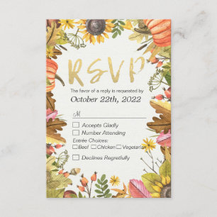 Boda RSVP Respuesta Otoño Calabaza de hojas de arc