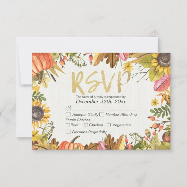 Boda RSVP Respuesta Otoño Calabaza de hojas de arc (Anverso)