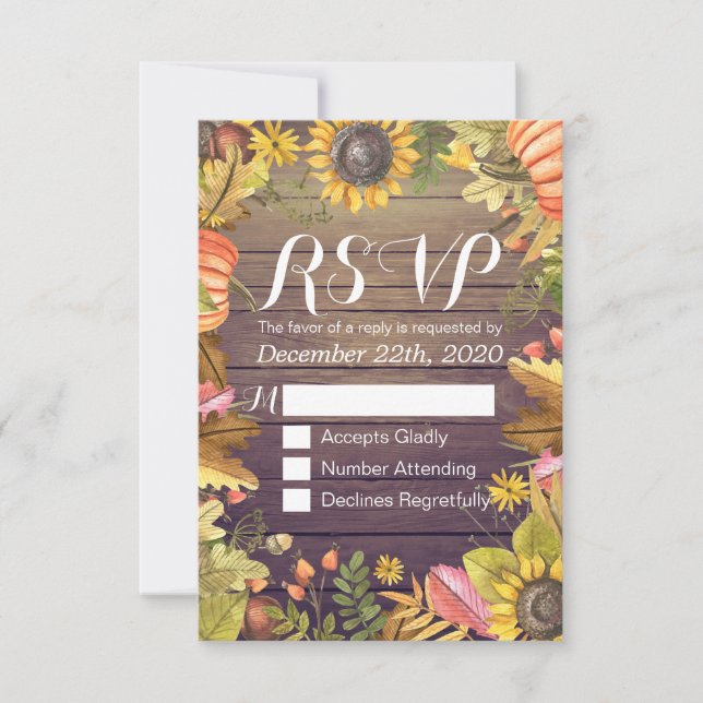 Boda RSVP Respuesta Otoño Calabazas de hojas de ar (Anverso)