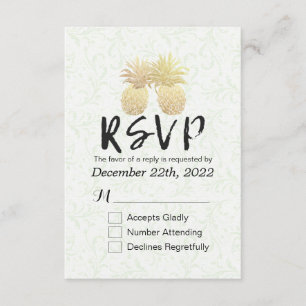 Boda RSVP Respuesta Pareja de Piña de Oro Vintage