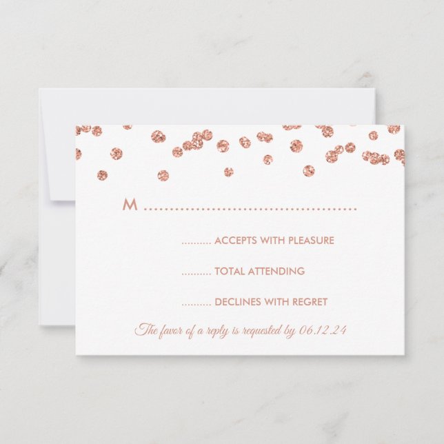 Boda RSVP Rosa Purpurina de oro Confetti Blanco (Anverso)