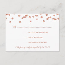 Boda RSVP Rosa Purpurina de oro Confetti Negro