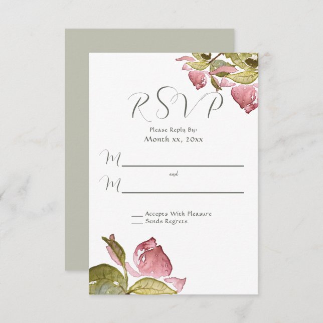 Boda RSVP Rosas de acuarela suave rosa (Anverso / Reverso)