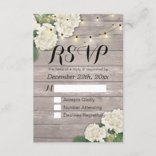 Boda RSVP Rústica Madera Hidrangea Luz de cuerdas