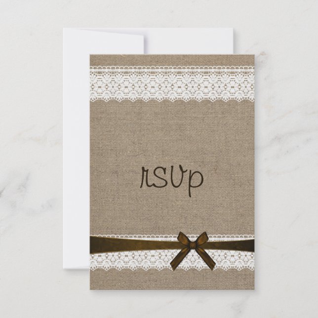 Boda RSVP Rústico Burlap y Vintage Lace (Anverso)