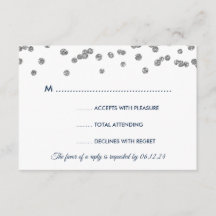 Boda RSVP Silver Faux Purpurina Confetti Navy Blu