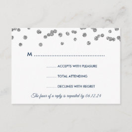 Boda RSVP Silver Faux Purpurina Confetti Navy Blu