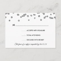 Boda RSVP Silver Faux Purpurina Confetti Negro