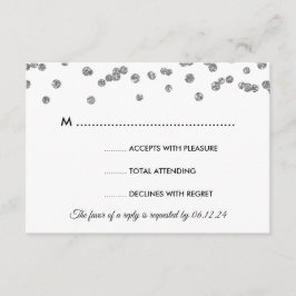 Boda RSVP Silver Faux Purpurina Confetti Negro