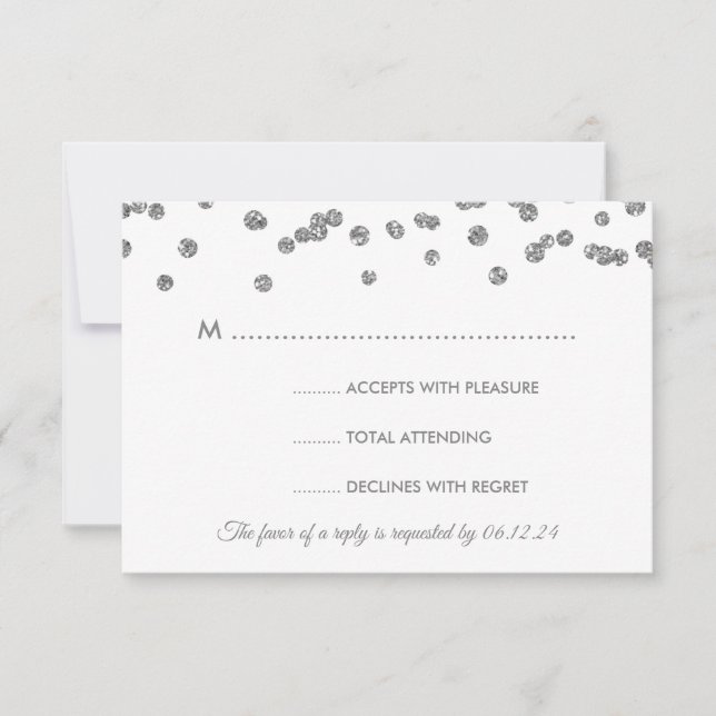 Boda RSVP Silver Faux Purpurina Confetti Rubor (Anverso)