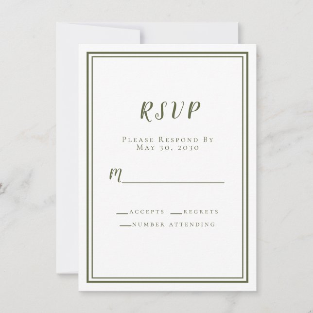 Boda RSVP Simple Moderno Clásico Verde Olivo (Anverso)