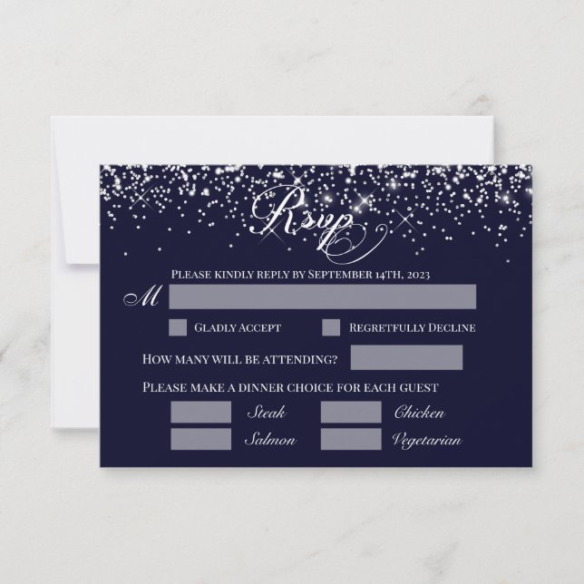 Boda RSVP Tarjeta de respuesta Azul de la Marina (Anverso)