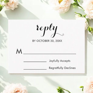 Boda RSVP Tarjeta Minimalista blanca negra