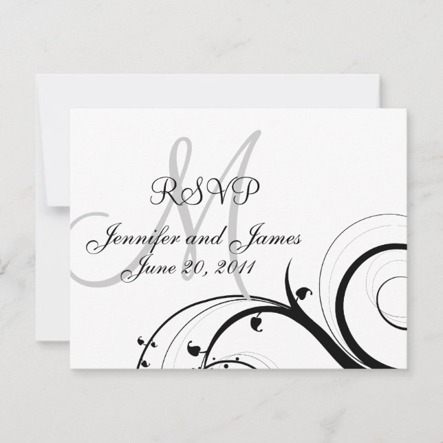Boda RSVP Tarjeta Monograma Nombres Swirls (Anverso)