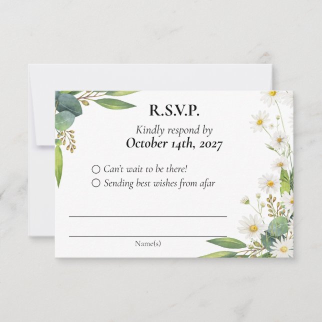 Boda RSVP tema de la margaría del eucalipto botáni (Anverso)
