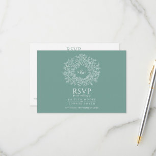 Boda RSVP verde de hoja dibujada a mano en monogra