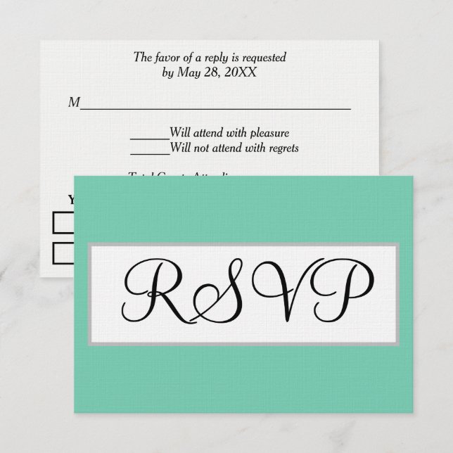 Boda RSVP Verde Espuma de Mar Plata (Anverso / Reverso)