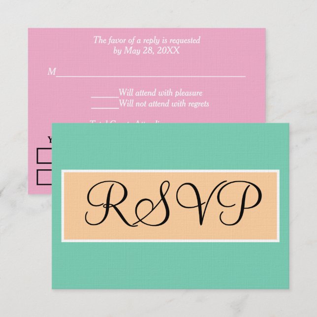 Boda RSVP Verde Espuma de Mar Rosa Beige (Anverso / Reverso)