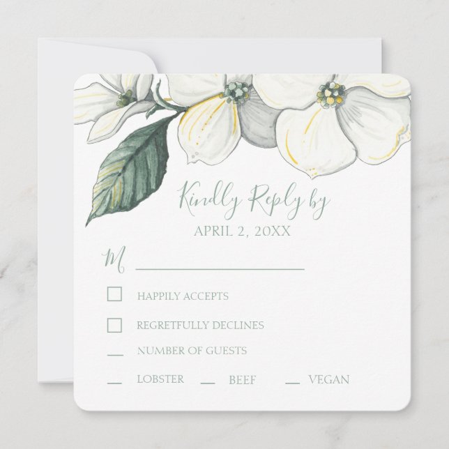 Boda RSVP Watercolor Dogwood Blooms (Anverso)