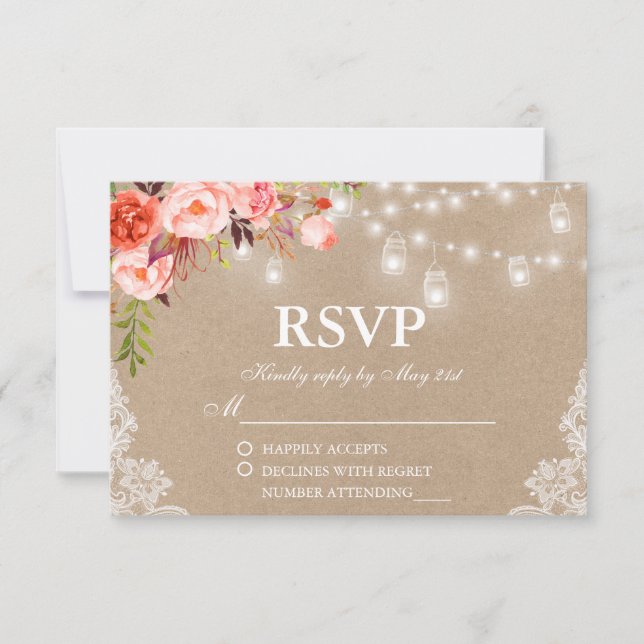 Boda ruso Coral Floral Luces Jars Kraft RSVP (Anverso)