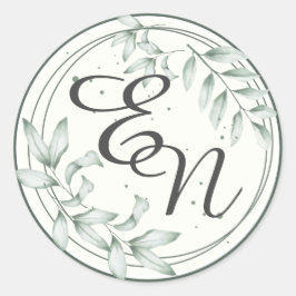 Boda ruso Monograma verde hojas redondas Pegatina