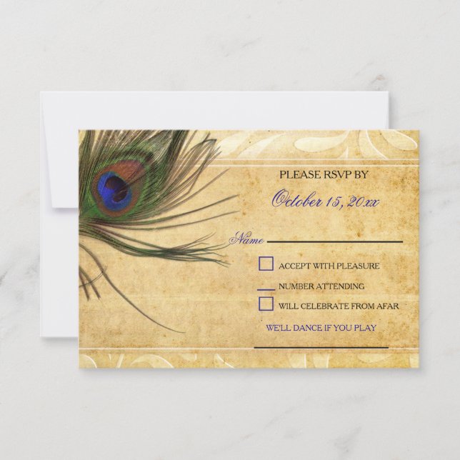 Boda Rustic Peacock Feather rsvp 3.5 x5 (Anverso)