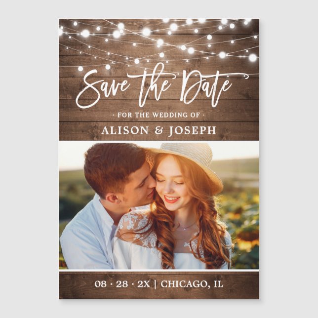 Boda Rustic String Lights Save the Date Magnet (Anverso)
