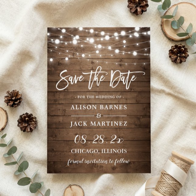 Boda Rustic Twinkle Lights Save the Date Magnet (Subido por el creador)